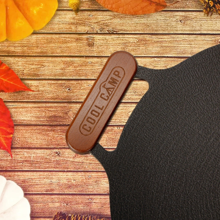 COOL CAMP 戶外露營便攜燒烤盤實木手柄烤肉盤防燙手提雙耳圓形烤盤木柄