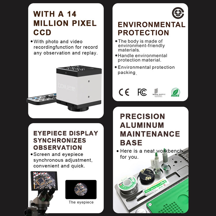 巴酷BA-011雙目电子顯微鏡珠寶鑒定手機維修帶PCB貼片修復台