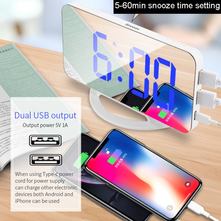TS-8201 LED数字鏡面鬧鐘 大屏雙USB桌面台鐘