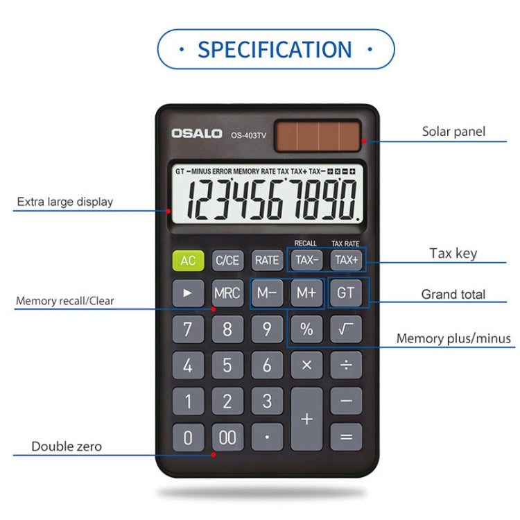 奧斯歐 OS-403TV 10位LCD屏太陽能雙電源迷你學生台式計算器