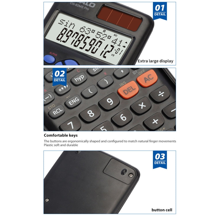 奧斯歐 OS-82MS Pro 240功能LCD屏太陽能雙電源插蓋教學計算器