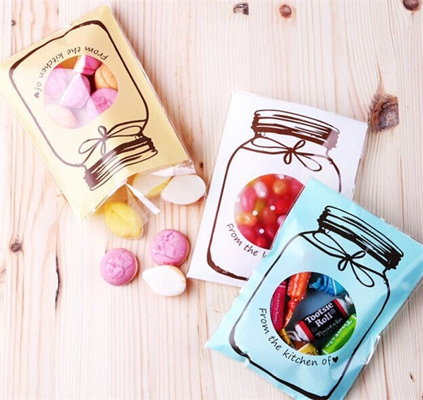 100個/套 可愛彩色瓶圖案婚禮生日餅乾糖果禮品包裝袋子