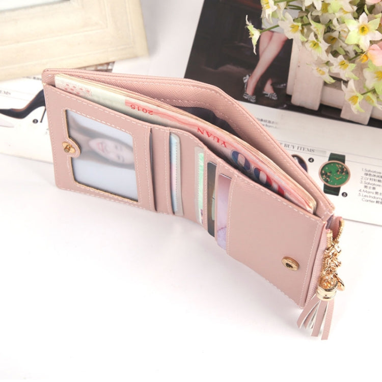 女士短款十字紋流蘇拉鏈錢包