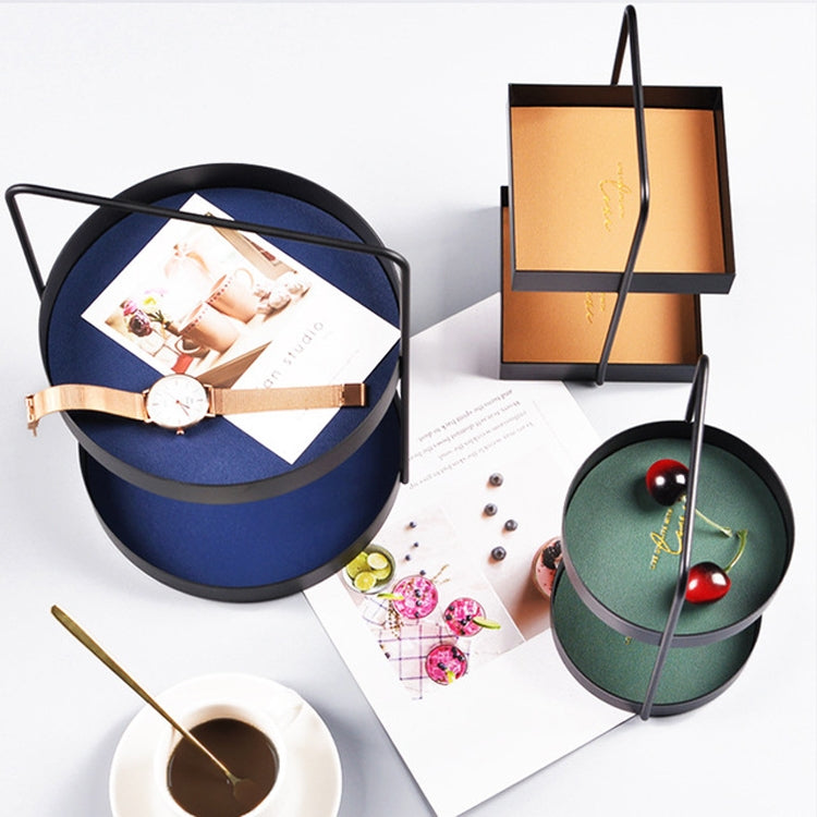 雙層皮革墊收納盤帶提手置物架零食托盤