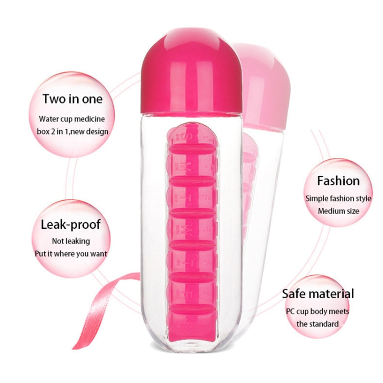 600毫升塑料水瓶藥丸杯 帶七天便捷藥盒水杯