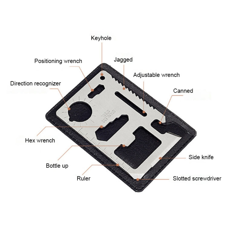 100個一賣 11合一 戶外便攜多功能不銹鋼鏤空工具卡刀帶皮套，尺寸：6.9 x 4.5cm