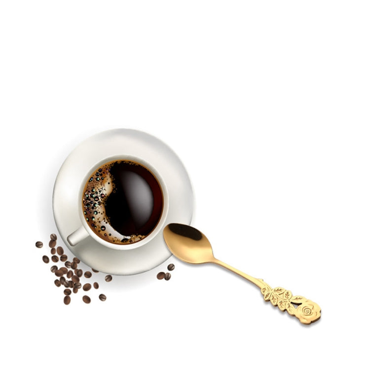 迷你不銹鋼玫瑰花咖啡勺 茶匙 甜品勺子 長柄餐具