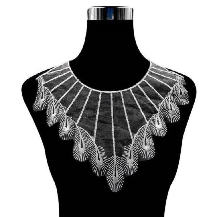 羽毛造型蕾絲刺繡領花假領子DIY服裝配飾，尺寸：29 x 27cm