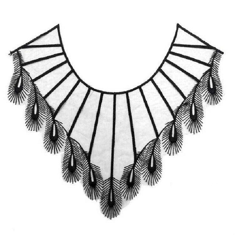 羽毛造型蕾絲刺繡領花假領子DIY服裝配飾，尺寸：29 x 27cm