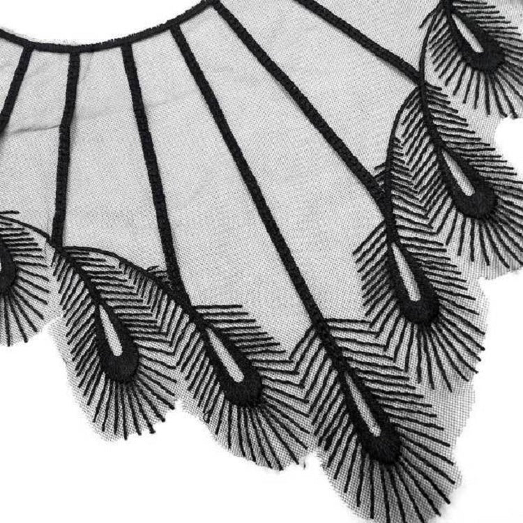 羽毛造型蕾絲刺繡領花假領子DIY服裝配飾，尺寸：29 x 27cm