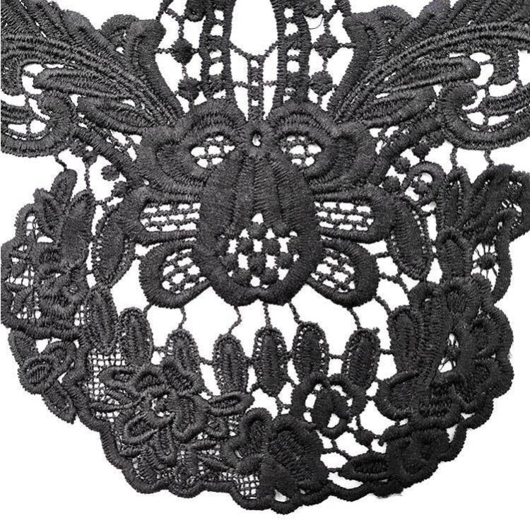 蕾絲立體鏤空胸花骷髏頭刺繡布貼DIY服裝配飾，尺寸：約31 x 21cm