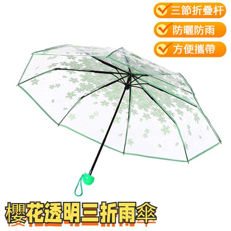 櫻花透明三折雨傘個性摺疊雨傘