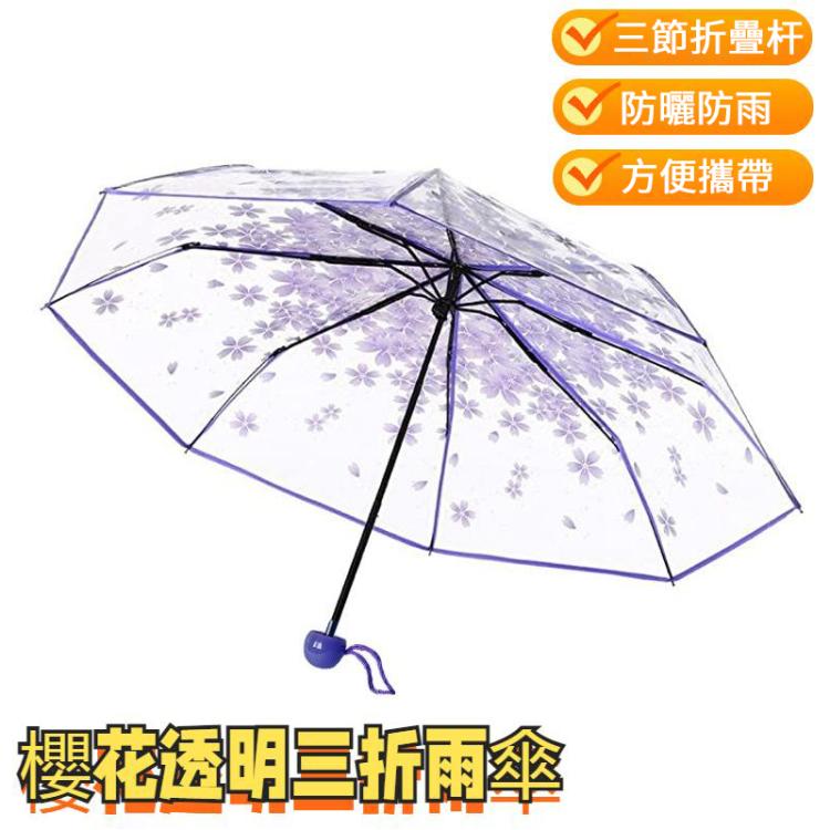 櫻花透明三折雨傘個性摺疊雨傘
