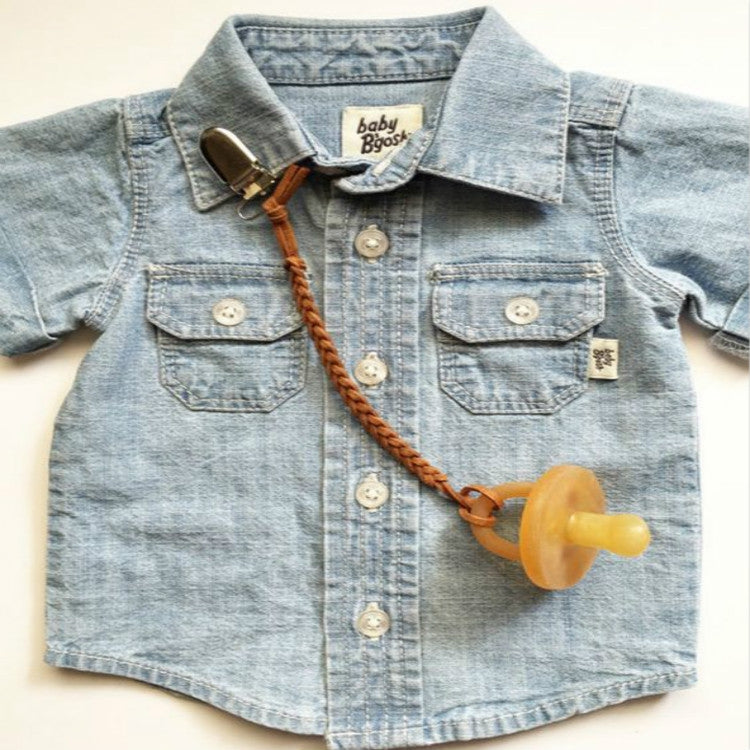 3個賣 寶寶安撫奶嘴鏈皮革編織防掉鏈