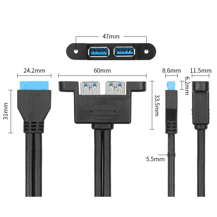 USB3.0  20P擋板線機箱PCI位擴展USB3.0母口全高半高擋板