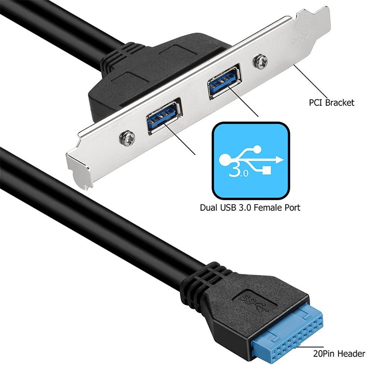 50厘米USB3.0後置PCI擋板線全高機箱DIY帶耳朵20pin轉接線
