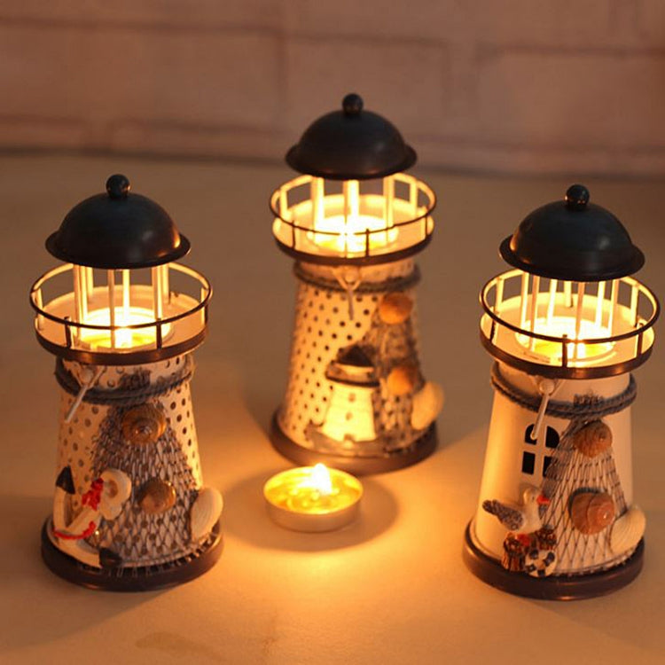 地中海風情圓孔鐵皮燈塔燭台 家居桌面擺飾鐵藝燭台