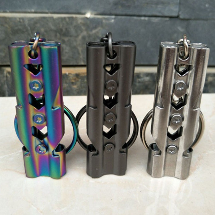 戶外高分貝不銹鋼自防雙管求生哨帶鑰匙圈