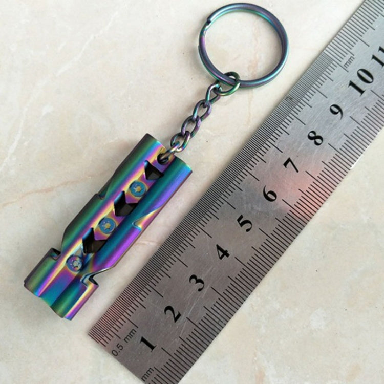 戶外高分貝不銹鋼自防雙管求生哨帶鑰匙圈