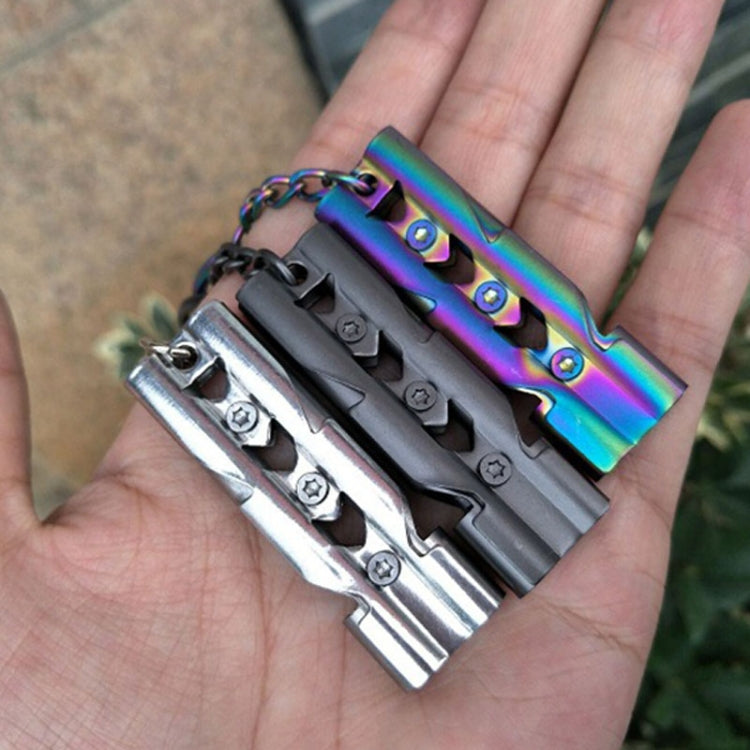 戶外高分貝不銹鋼自防雙管求生哨帶鑰匙圈