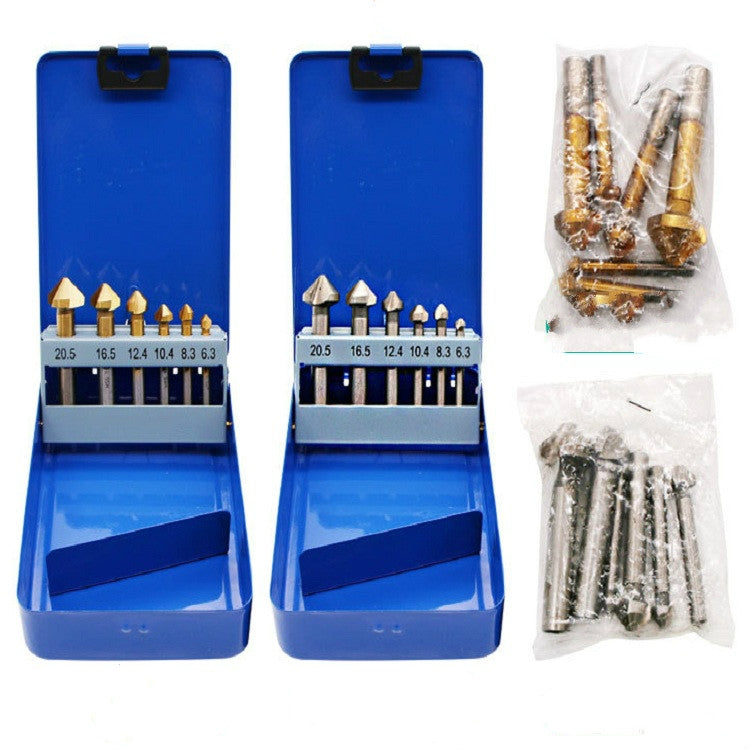 6合一套裝 90度三刃倒角刀木工銑刀倒角器開孔器