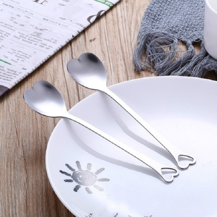 2件一賣 不銹鋼勺 便攜式金屬咖啡茶匙 創意愛心形婚禮派對禮品餐具