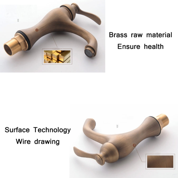 仿古全銅單孔台下盆冷熱水龍頭
