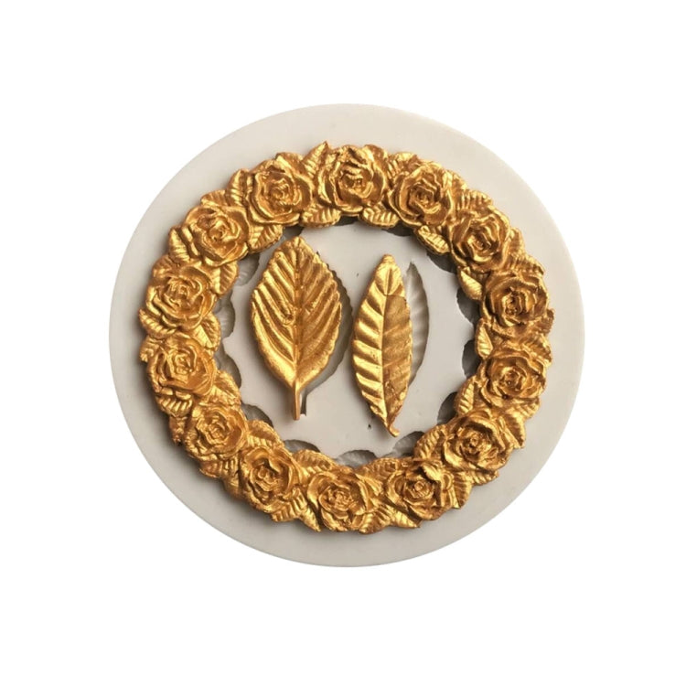 2件一賣 玫瑰花環玫瑰恭弘=叶 恭弘硅膠翻糖模 蛋糕圍邊裝飾工具 烘焙滴膠模具