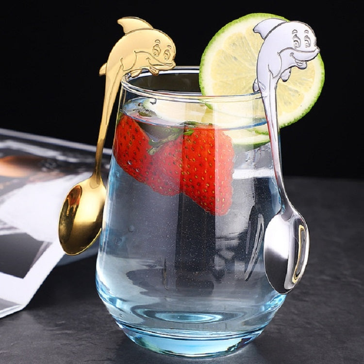 2把一賣 不銹鋼海豚造型卡通咖啡攪拌勺冰淇淋勺兒童餵養勺