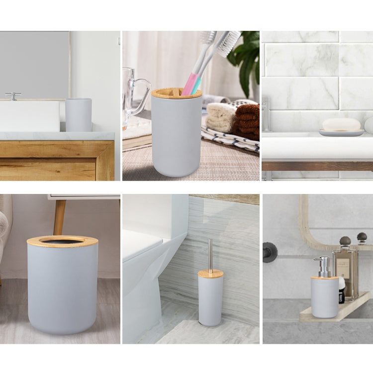 6合一 牙刷架套件洗漱用品竹木衛浴垃圾桶浴室套裝