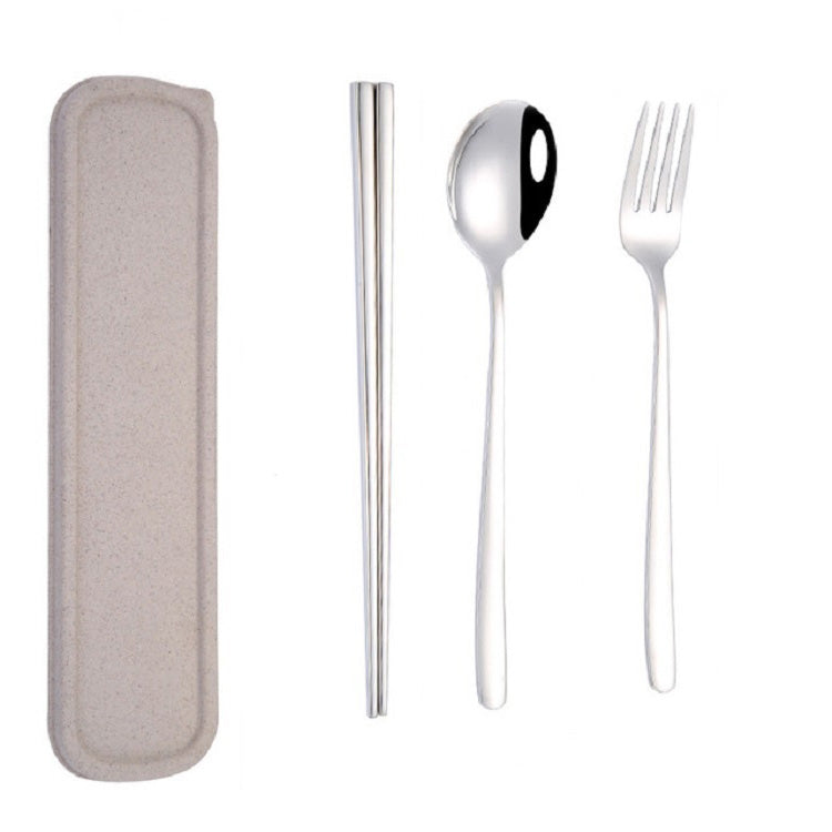 3pcs / Set Portable Stainless Steel Tableware Creative Set Chopsticks Spoon Fork Gift