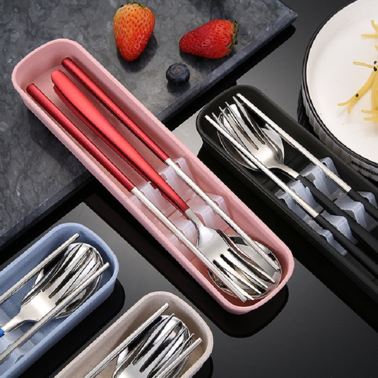 3pcs / Set Portable Stainless Steel Tableware Creative Set Chopsticks Spoon Fork Gift