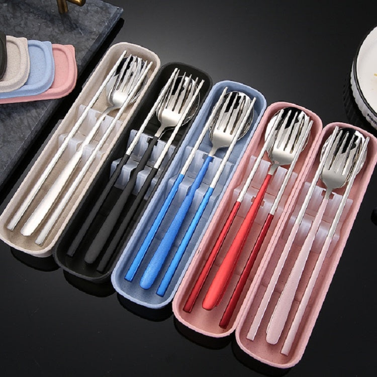 3pcs / Set Portable Stainless Steel Tableware Creative Set Chopsticks Spoon Fork Gift