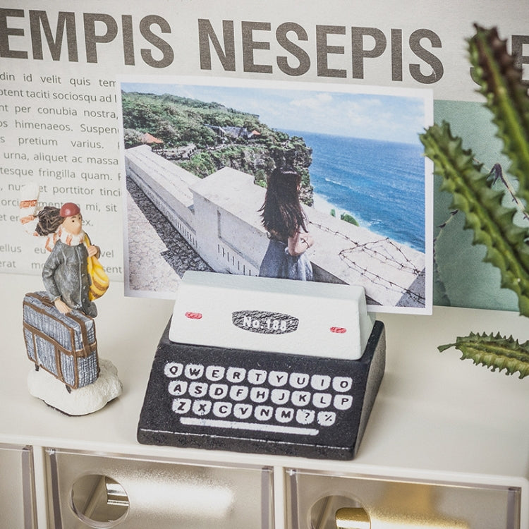 五個一賣  創意咖啡老式木製打字計算機照片夾桌面留言夾備忘錄夾子