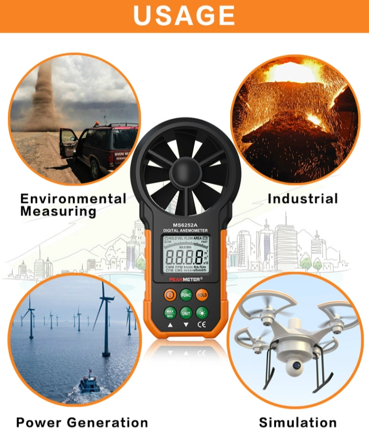 PEAKMETER 高精度数字显示風速風量風溫測量儀