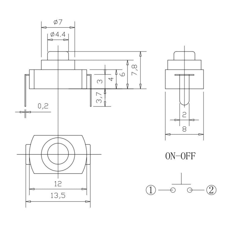 20個一賣 YT-1208-YD LED手電筒按鈕開關