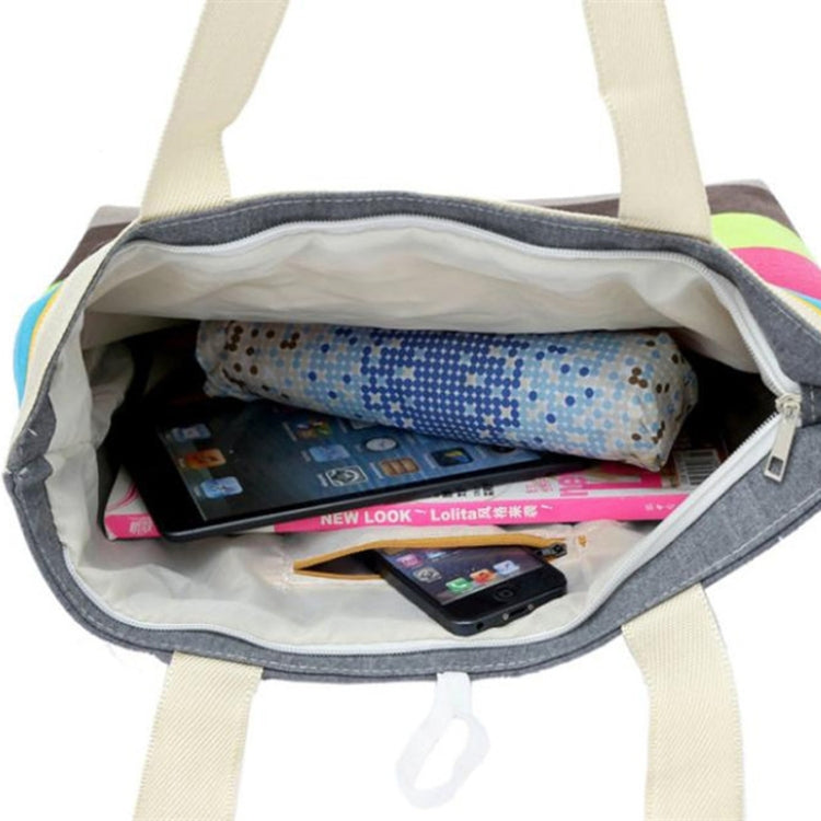 彩色帆布條紋撞色單肩包 大容量手提包環保購物袋