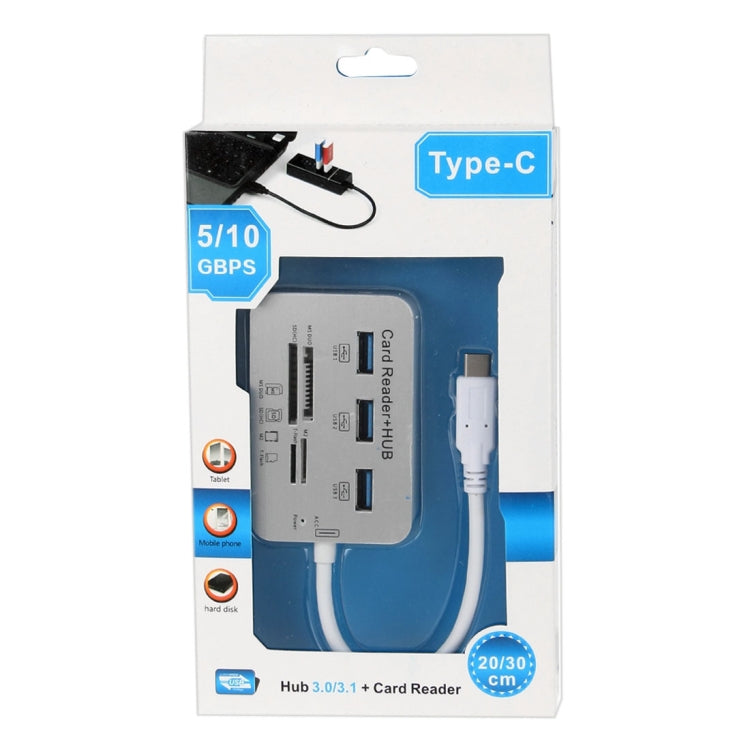 3口USB 3.1 Type-C HUB + MS DUO/SD/M2/TF卡 讀卡器 帶LED指示燈