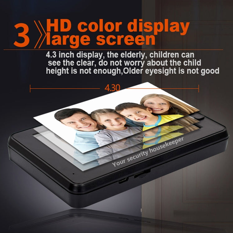 M4300A 4.3英寸显示屏300萬像素智能可視門鈴 支持最大32GBTF卡&移動偵測&紅外夜視