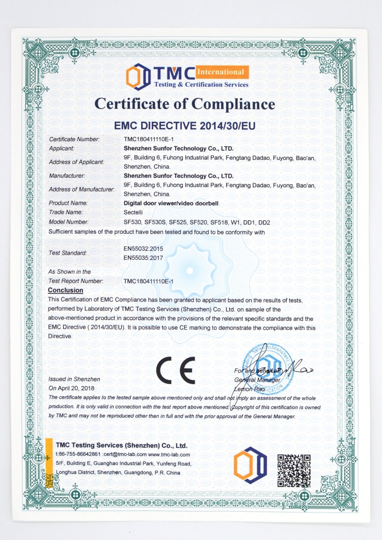 SN520A 智能电子貓眼 家用無線門鈴帶3.5英寸显示屏 100萬攝像頭