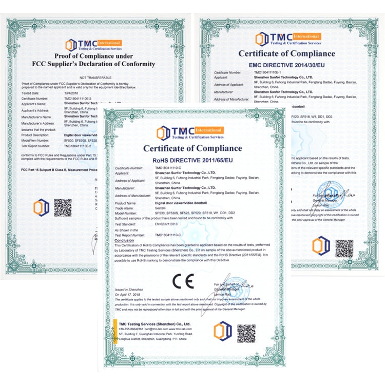 SF550 4.3寸电子可視門鈴帶12首和弦音樂, 100萬像素, 支持PIR移動偵測&紅外夜視&145度廣角&TF卡