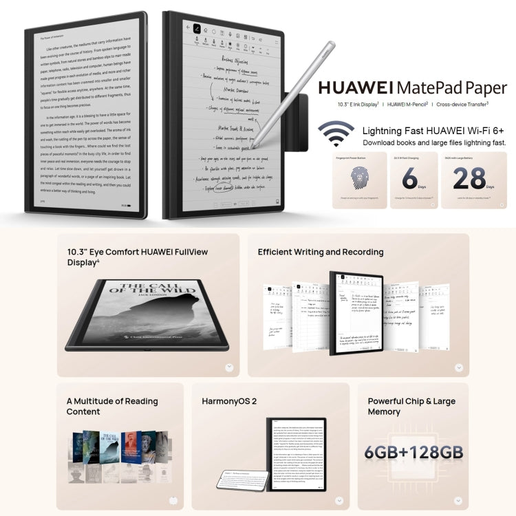 HUAWEI MatePad Paper 墨水平板6GB+128GB WiFi HMW-W09, 10.3英寸 HUAWEI Kirin 820E 六核 OTG 不支持谷歌商店