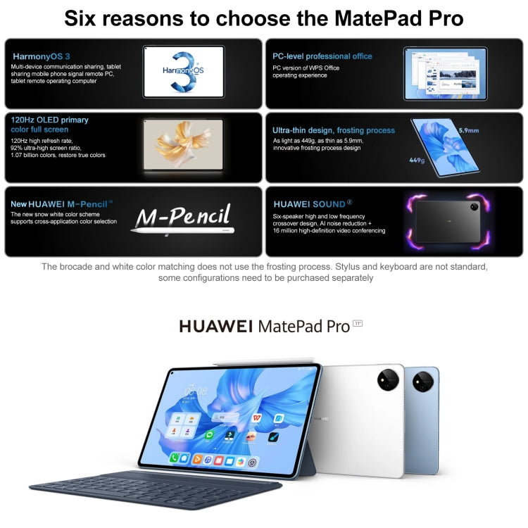 HUAWEI MatePad Pro 11英寸2022 Wi-Fi 性能版 GOT-W09 8GB+256GB，HarmonyOS 3 高通驍龍888八核 支持WiFi/藍牙/GPS，不支持谷歌商店 , GOT-W09 8GB+256GB / Black, GOT-W09 8GB+256GB / Blue, GOT-W09 8GB+256GB / White