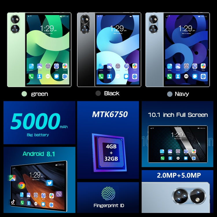 P10 10.1寸4G平板 安卓8.1 MTK6750八核 4GB+32GB 支持雙卡, WiFi, 藍牙, GPS