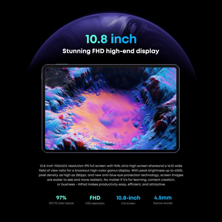 馳為HiPad Pro 4G LTE平板電腦 不帶鍵盤 8GB+128GB 10.8英寸 安卓11 高通驍龍662八核 支持雙卡/藍牙/WiFi/TF卡