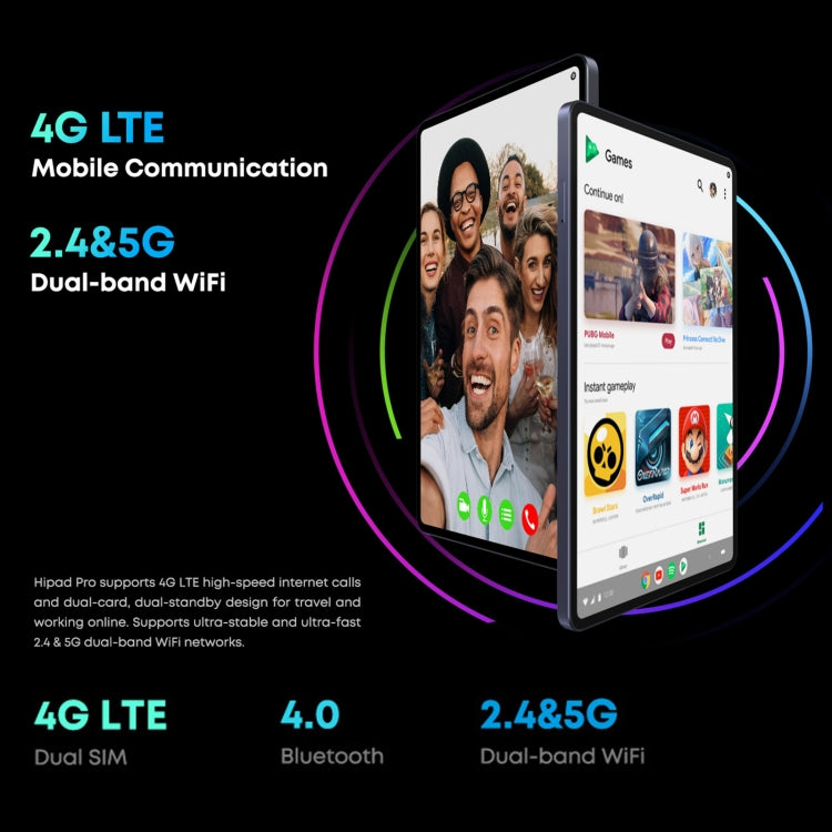馳為HiPad Pro 4G LTE平板電腦 不帶鍵盤 8GB+128GB 10.8英寸 安卓11 高通驍龍662八核 支持雙卡/藍牙/WiFi/TF卡
