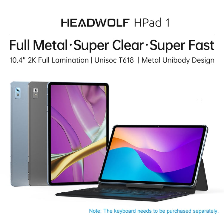 HEADWOLF Hpad1 4G LTE平板 10.4英寸 8GB+128GB 安卓11展銳T618八核 支持雙卡WiFi藍牙自帶谷歌商店，美規