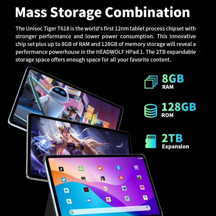 HEADWOLF Hpad1 4G LTE平板 10.4英寸 8GB+128GB 安卓11展銳T618八核 支持雙卡WiFi藍牙自帶谷歌商店，美規