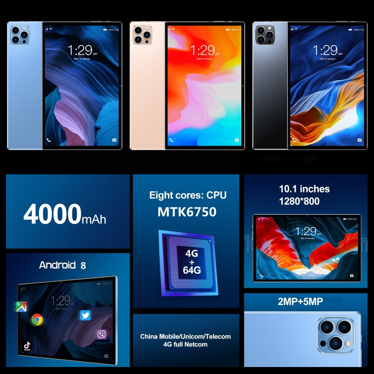P60 10.1寸4G通話平板 4GB+64GB 安卓8.0 MTK6750八核1.8GHz 支持雙卡WiFi藍牙