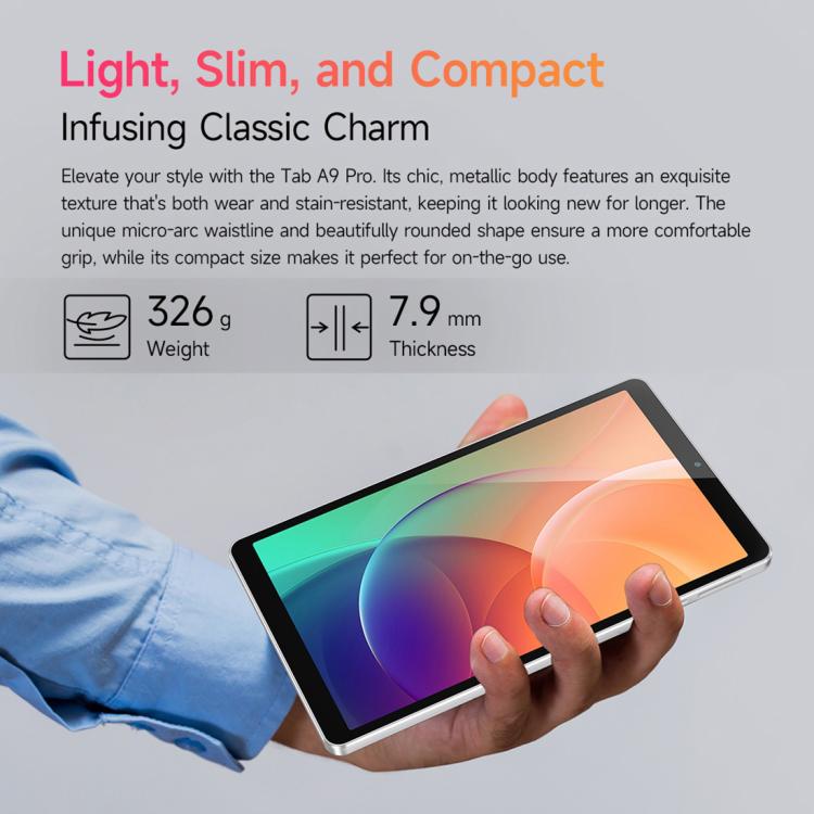 歐樂風 Tab A9 Pro 平板，4GB+128GB，8.68英寸安卓15 聯發科Helio G91八核 4G網絡，歐規